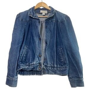 Vintage 90s Denim Jacket Blue Puff Sleeve Elastic Waist Learsi
